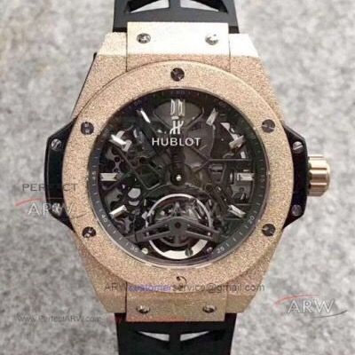 Perfect Replica Hublot Big Bang Limited Edition Frosted Watch Rose Gold Skeleton Dial